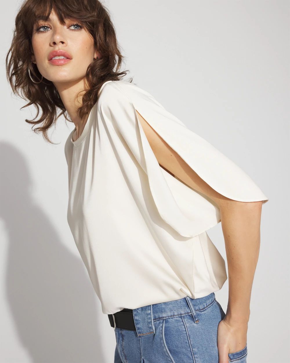 Satin + Jersey Split Sleeve Tee | White House Black Market